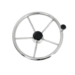13" Stainless Steel Steering Wheel FG w/knob and black cap