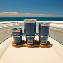 Load image into Gallery viewer, Drink Holder, Triple, Stainless with Teak Base
