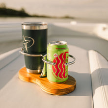 Load image into Gallery viewer, Drink Holder, Double, Stainless with Teak Base
