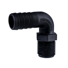 Load image into Gallery viewer, Hose Barb 90deg 1" x 1" NPS Long Thread, Black
