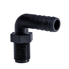 Load image into Gallery viewer, Hose Barb 90deg Unequal .625" x.5" NPS Long Thread, Black
