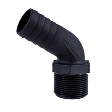Load image into Gallery viewer, Hose Barb 1.25" x 1.25" NPS Long Thread 120deg, Black
