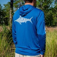 Load image into Gallery viewer, Men&#39;s Hooded Fishing Shirt with Swordfish
